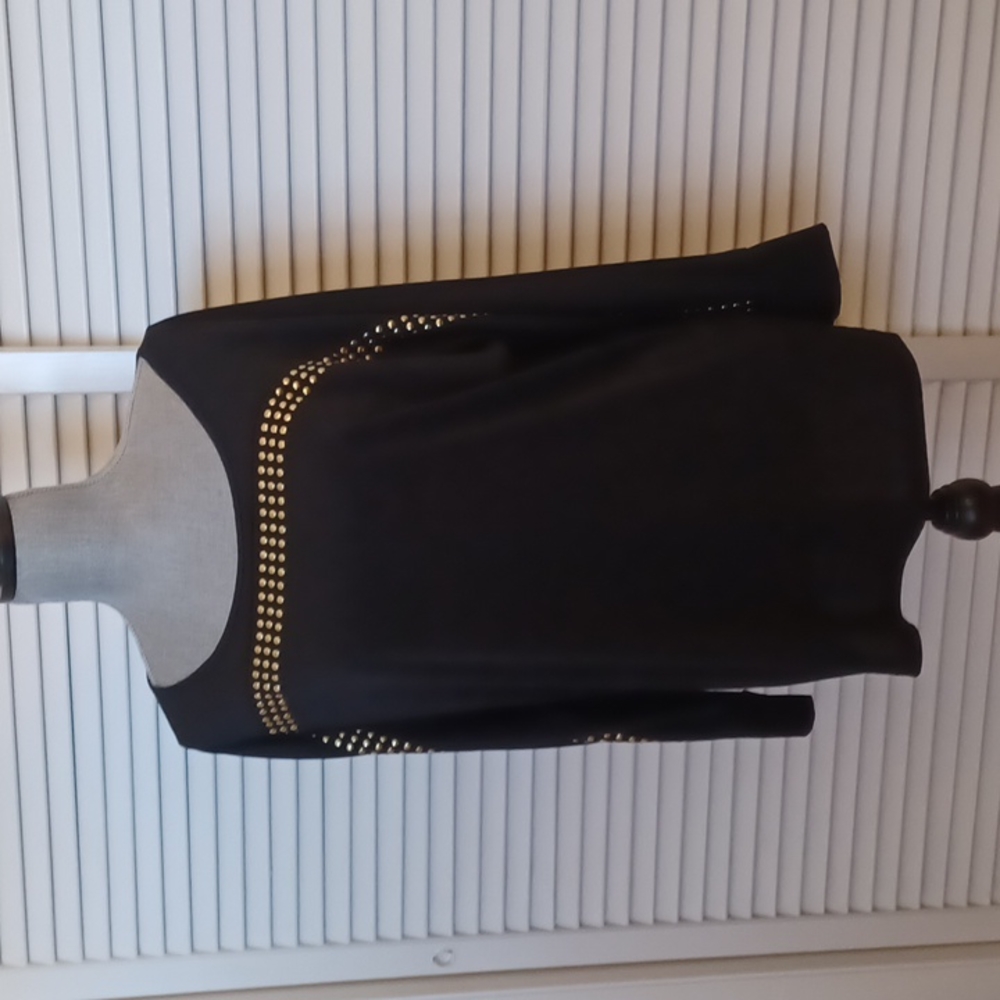 BY Design Womens Black LS Blouse Top silver stud accents EUC XL
